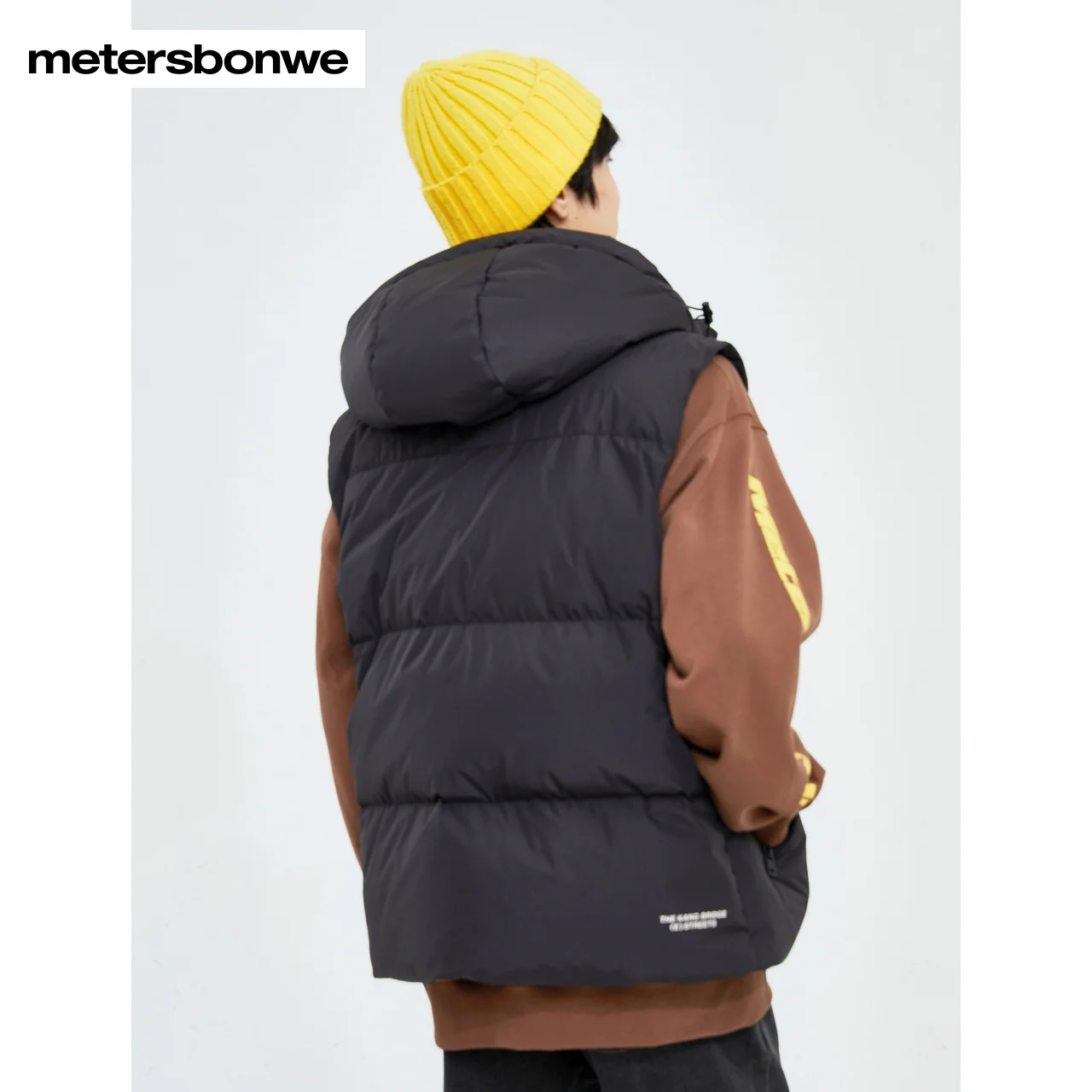 Metersbonwe-printemps automne hommes épaissir sans manches vers le bas gilet veste ample manteau hommes hiver chaud détachable chapeau vêtements d'extérieur gilet