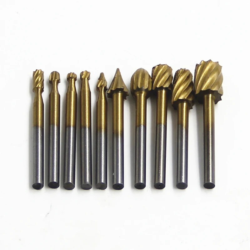 10pcs Wood Drill Bit HSS Titanium Dremel Routing Rotary Milling Rotary File Cutter Wood Carving Carved Knife Cutter Tools Drill