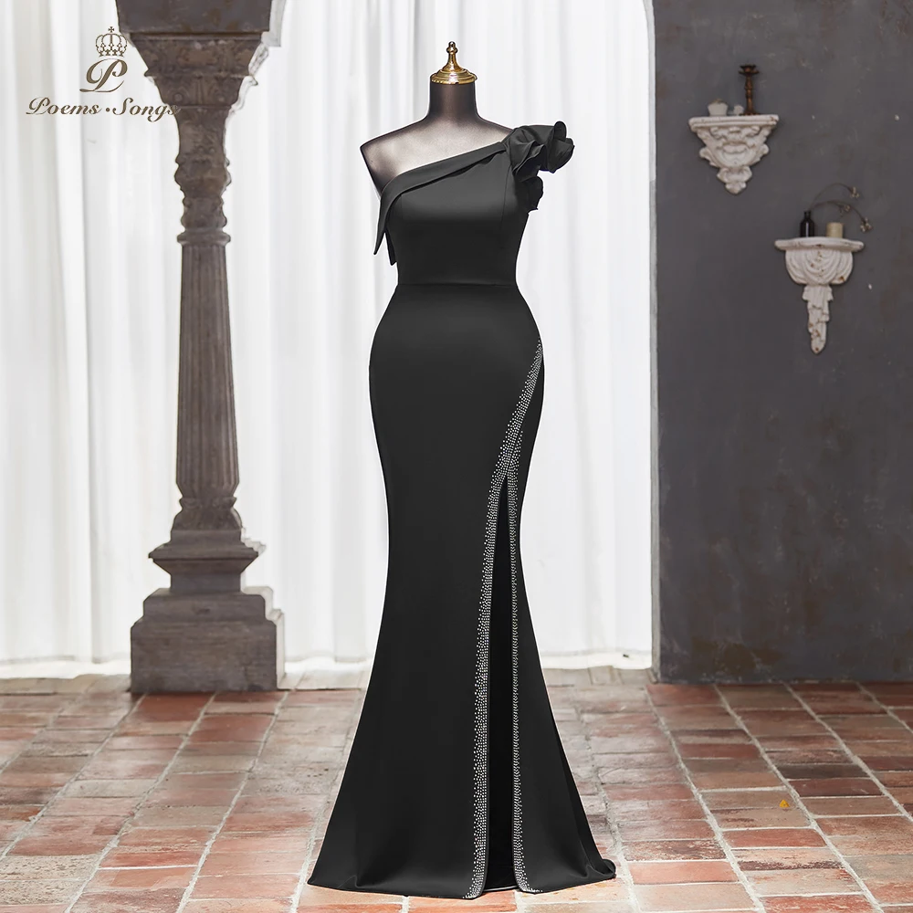 Stunning Black Mermaid Dress with Floral Accent and Rhinestone Detail vestidos de fiestas elegantes mujer Dresses gala