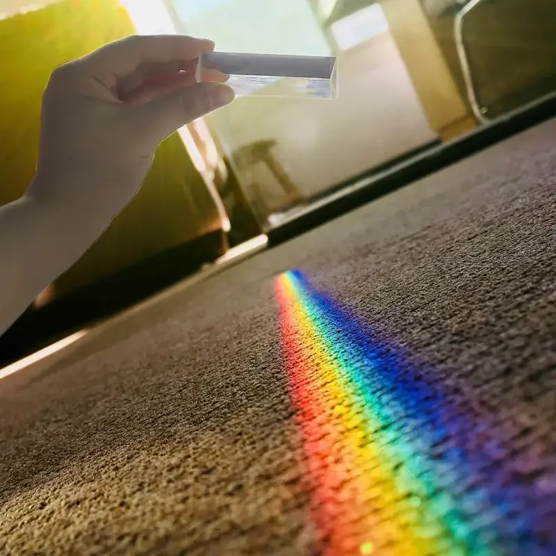 25*25*80mm Triangular Prism BK7 Optical Prisms Glass Physics Teaching Refracted Light Spectrum Rainbow Children Students Present