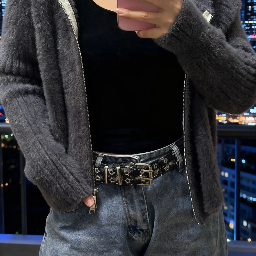 Cloth Denim Waist Belts Double Grommet Hole Korean Style Star Hole Sequin Belt All-match Metal Buckle Trouser Decor Decoration