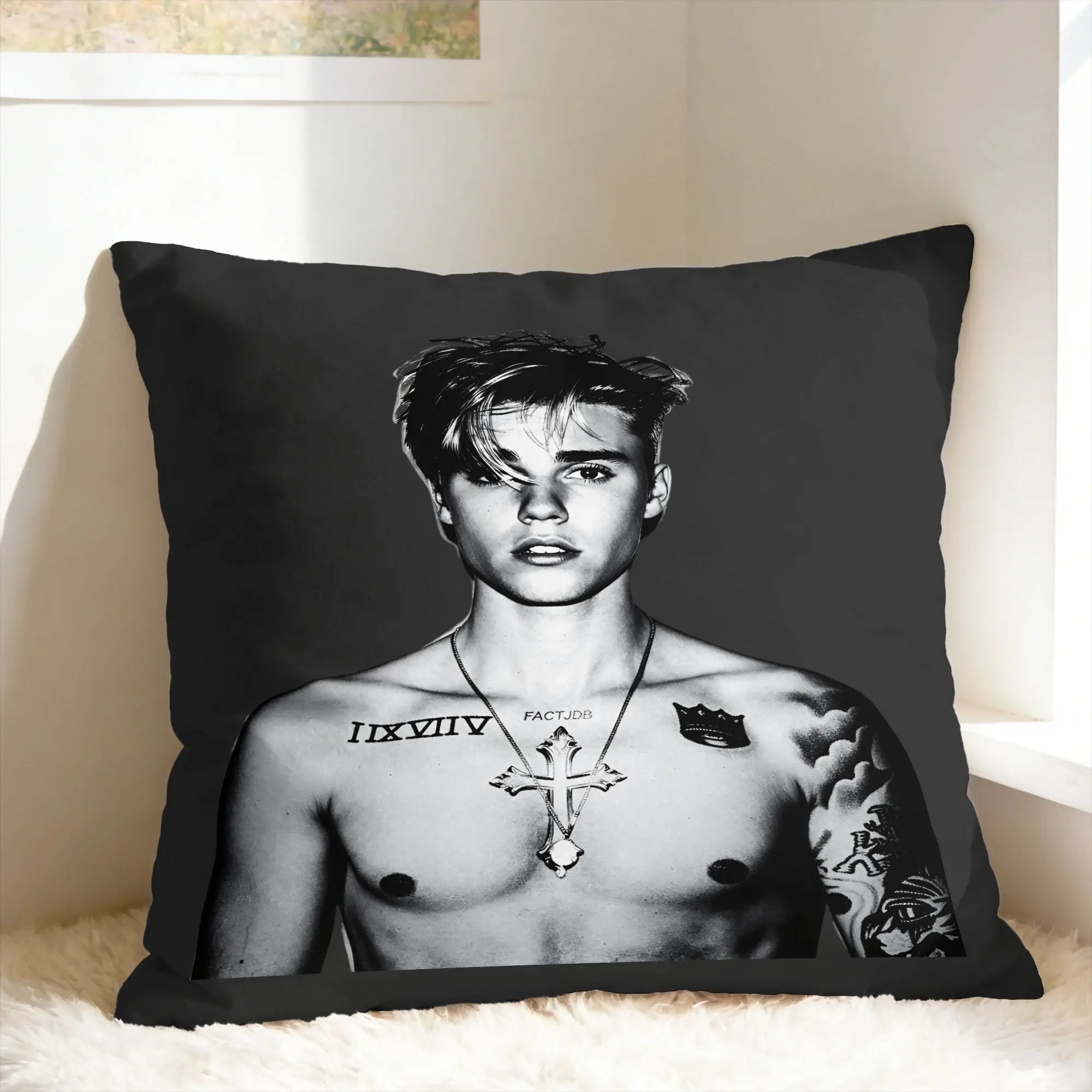J-JustinS B-Bieber Pillowcases  Retro Trendy Pillow Case For Living Room Chair Comfy Pillow Cover