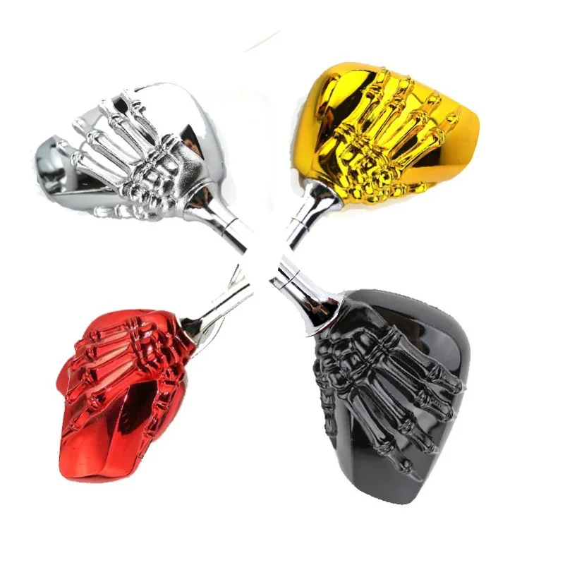 1 Pair Motorcycle Mirrors Skeleton Hand Rearview Side Thread Chrome Skull Style Claw
