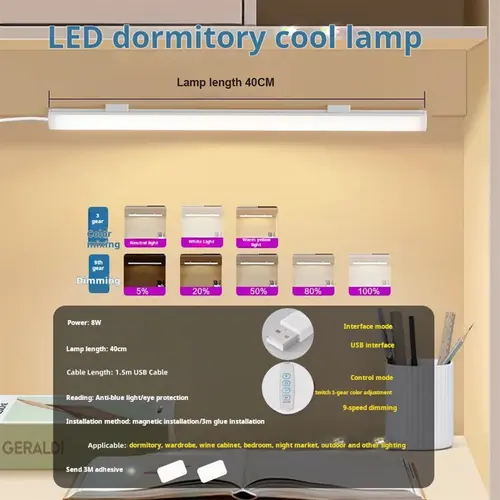 Led Light Tube Reading Lamp Usb Plug Magnetic Strip Suction Bedside Mini Night 20cm/40cm/50cm Dimmable 3colors Student-dormitory - Image 8