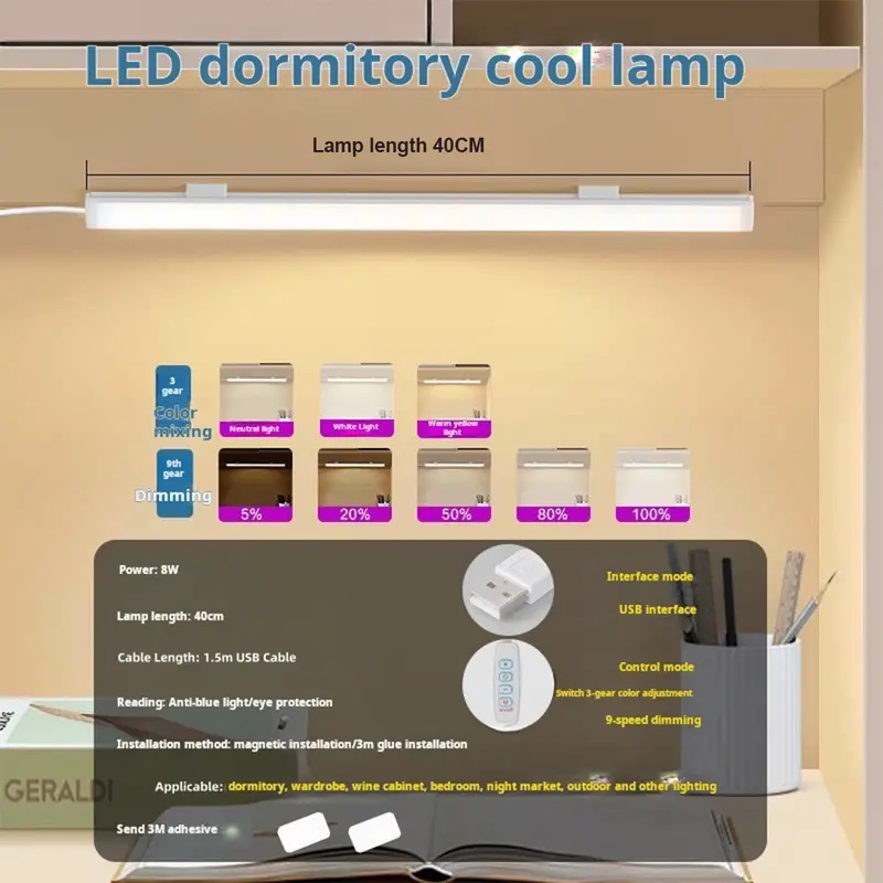 Led Light Tube Reading Lamp Usb Plug Magnetic Strip Suction Bedside Mini Night 20cm/40cm/50cm Dimmable 3colors Student-dormitory - Image 8