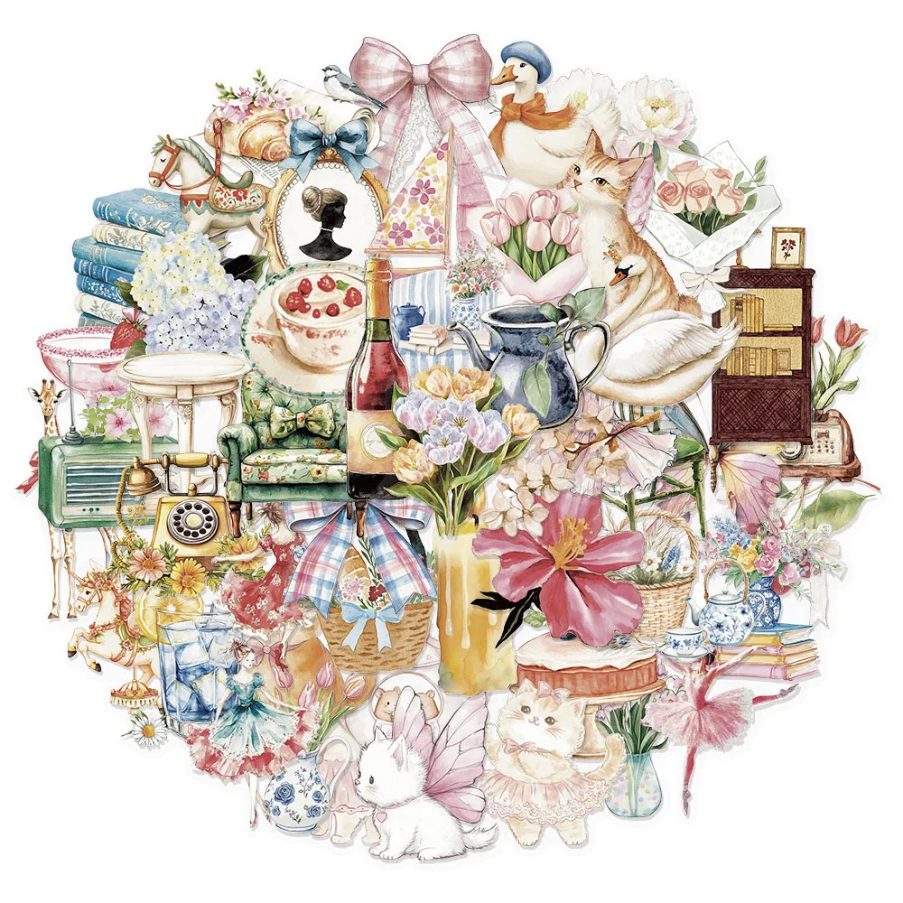 50 قطعة من ملصقات الحديقة للفتيات بألوان مائية شفافة، ملصقات كرتونية يمكنك صنعها بنفسك، حافظة هاتف، لعبة ملصقات كهربائية للكمبيوتر اللوحي