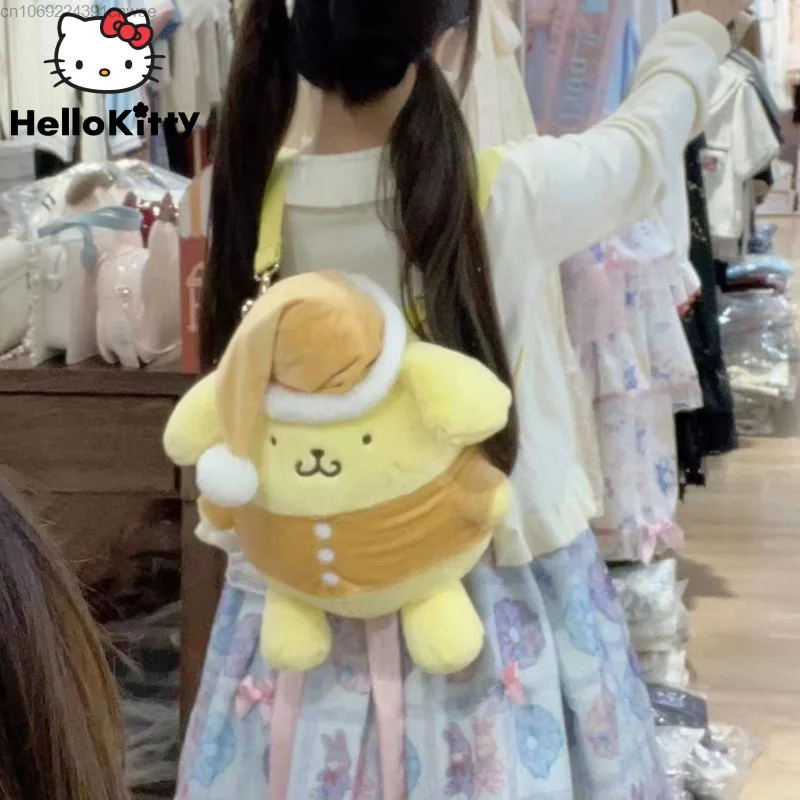 

Sanrio Cinnamoroll Pompom Purin Kawaii Shoulder Plush Backpack Lolita Girl Makeup Storage Cute Anime Pochacco Fluffy Bag Y 2k