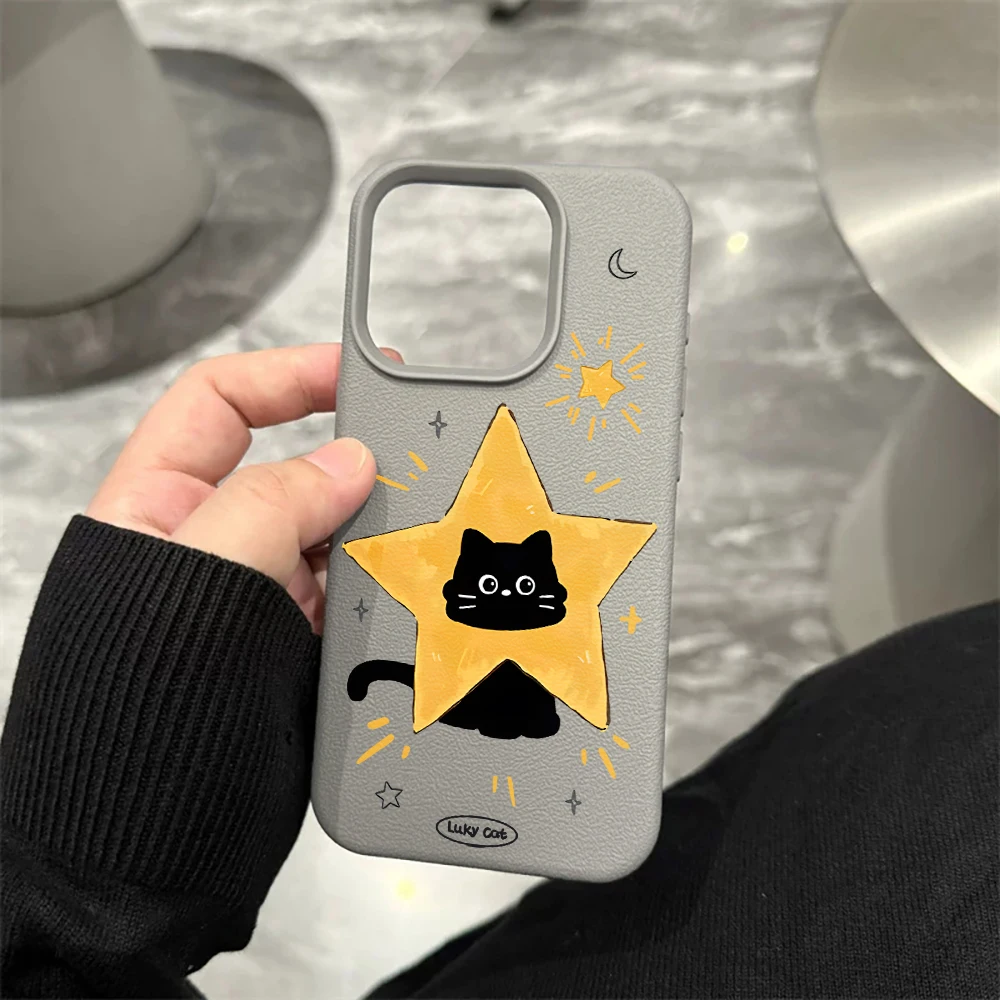 Star Black Cat Handyhülle für iPhone 17 16 15 14 13 12 11 Pro Max 16 15 14 Plus 17 16 15 14 13 12 Pro 17Air Silikon Matte Hülle – Detail 9