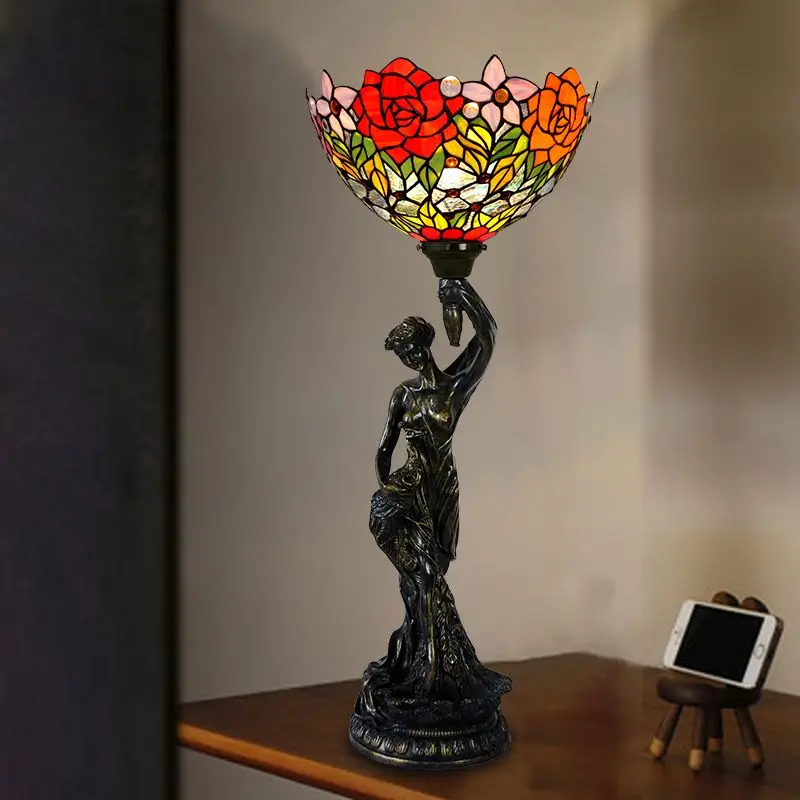 [14 inch two-color rose] Warm and romantic all-copper Muse living room bedroom, handmade art, desk lamp floor lamp