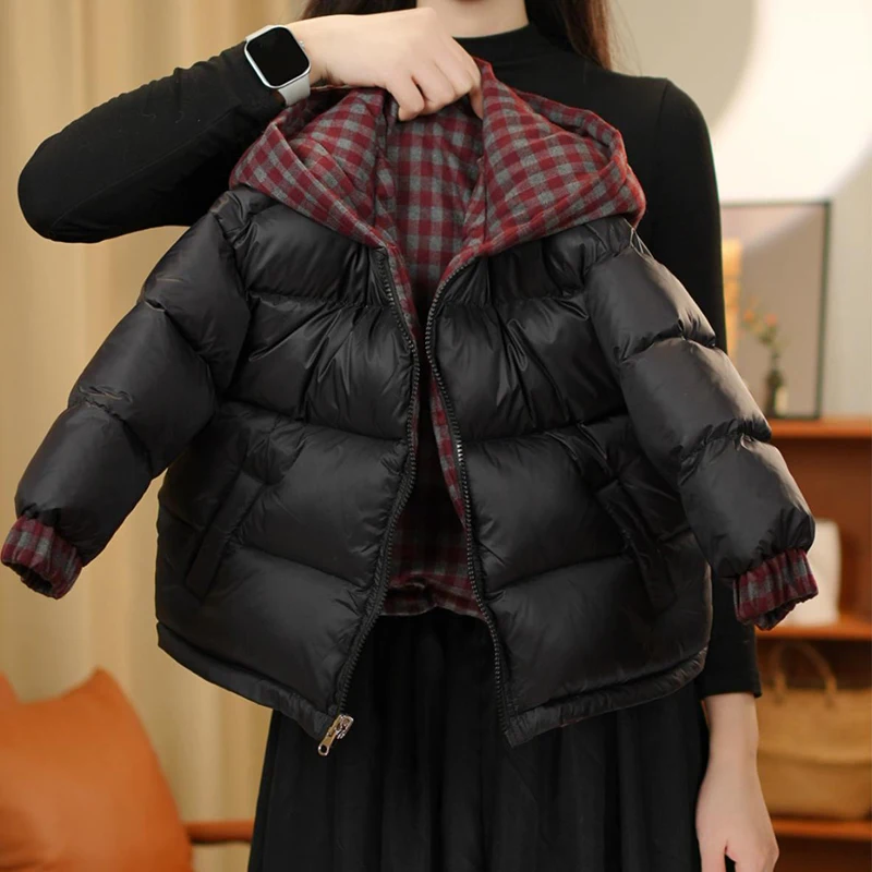 123  Autumn Winter Girls Jacket Grid Print Patchwork Thick Warm Hooded Zipper Coats For Boys Cotton Fashion Snowsuit 2-8 Y Teen