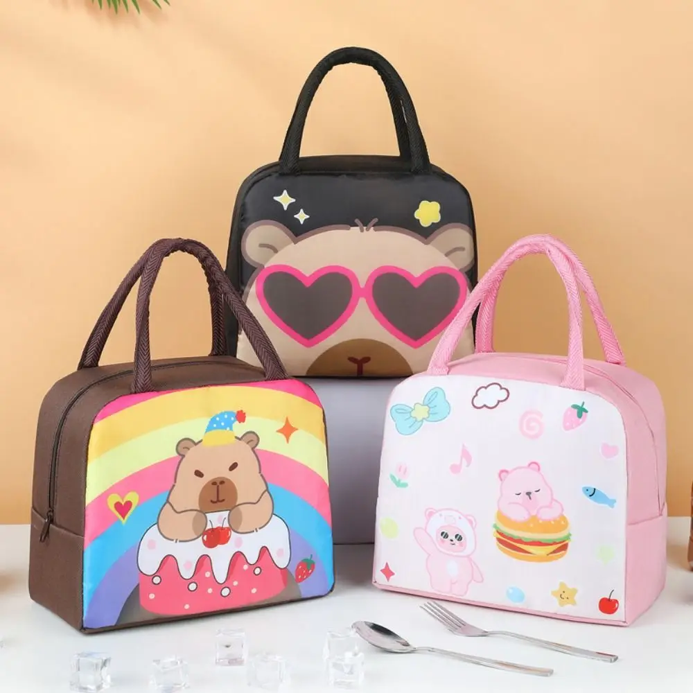 Cute Oxford Cloth Capybara Lunch Bag 10 Colors Cartoon Pattern Cartoon Lunch Bag Portable Ice Pack Kids Adults