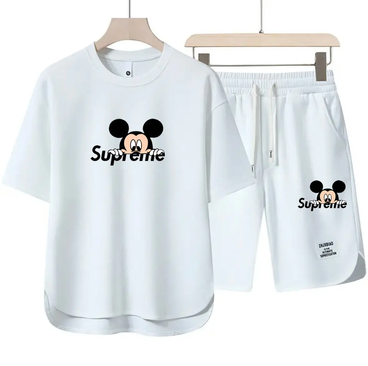 

2025New hot selling Disney Mickey shorts short sleeved T-shirt two-piece set for men's summer loose sports and leisure set