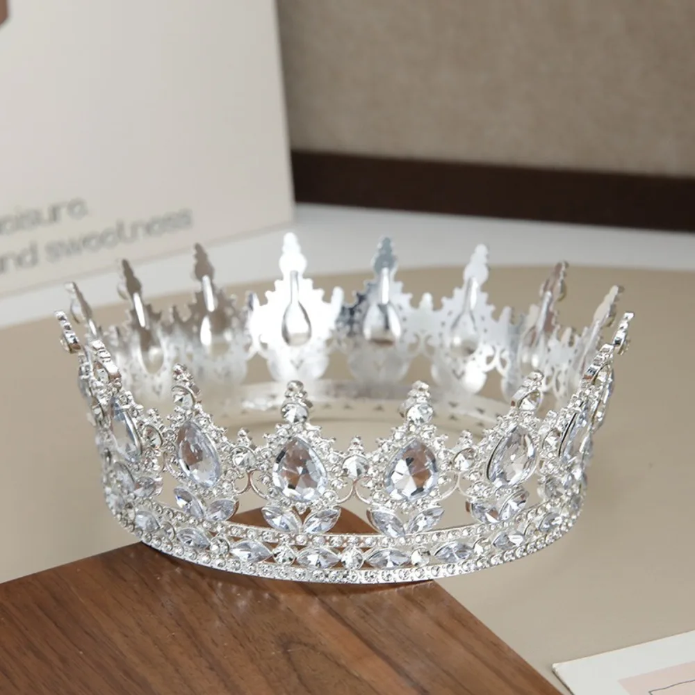 حجر الراين الباروك تماشا التيجان كعكة الزينة الفاخرة كريستال الملكة الأميرة تيارا أغطية الرأس جولة كريستال كعكة توبر