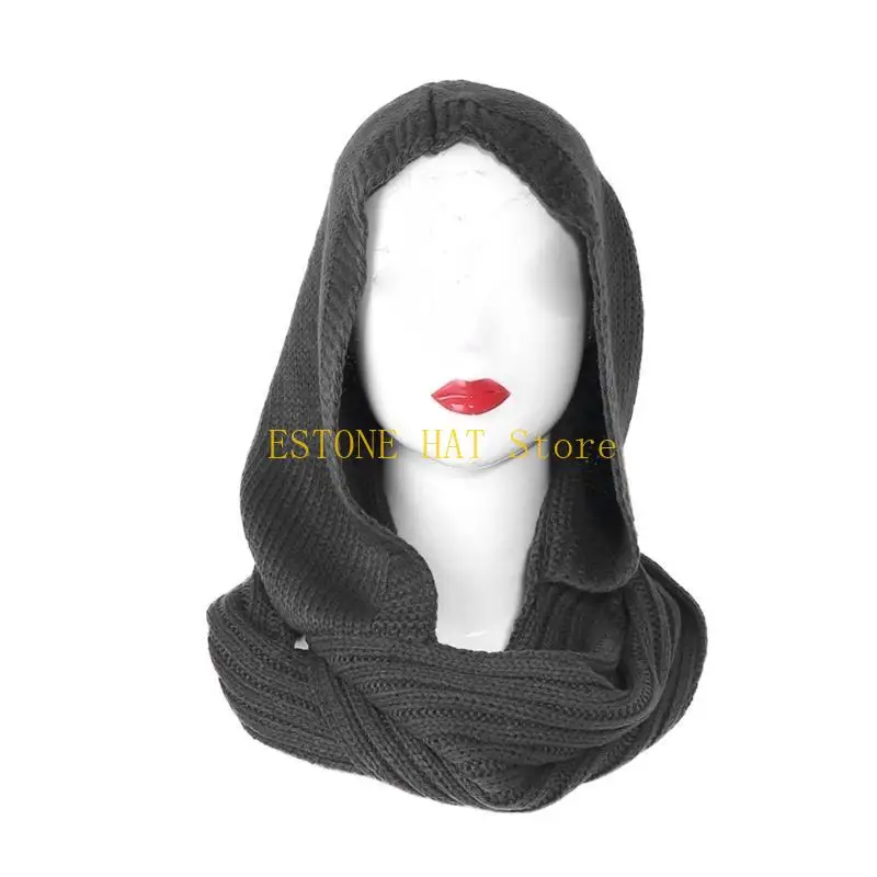 49MF Knitted for Infinity Loop Hood Scarf Cold Weather Windproof Warm Earflap