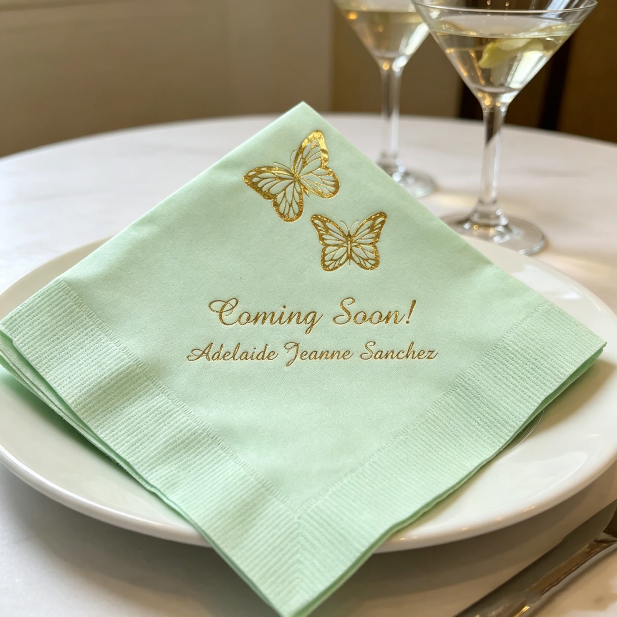 

50pcs Custom Baby Shower Napkins, Butterfly "Coming Soon" Printed Disposable Cocktail Napkins with Personalized Name, Multi-Colo