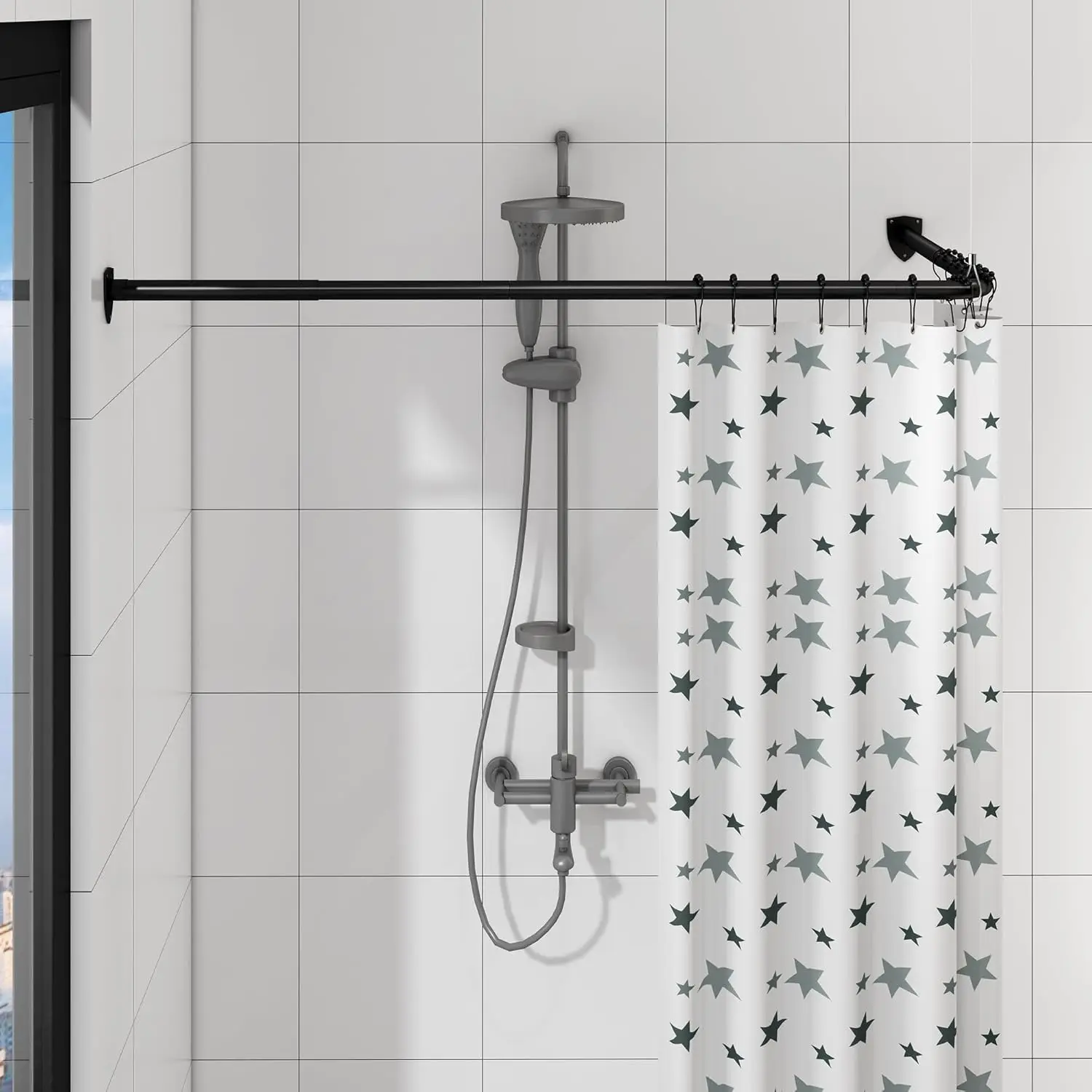

Corner Shower Curtain Rod, Curved Shower Curtain Rod, Adjustable L Shaped Shower Rod for Bathroom, Clothing Store, Stainless