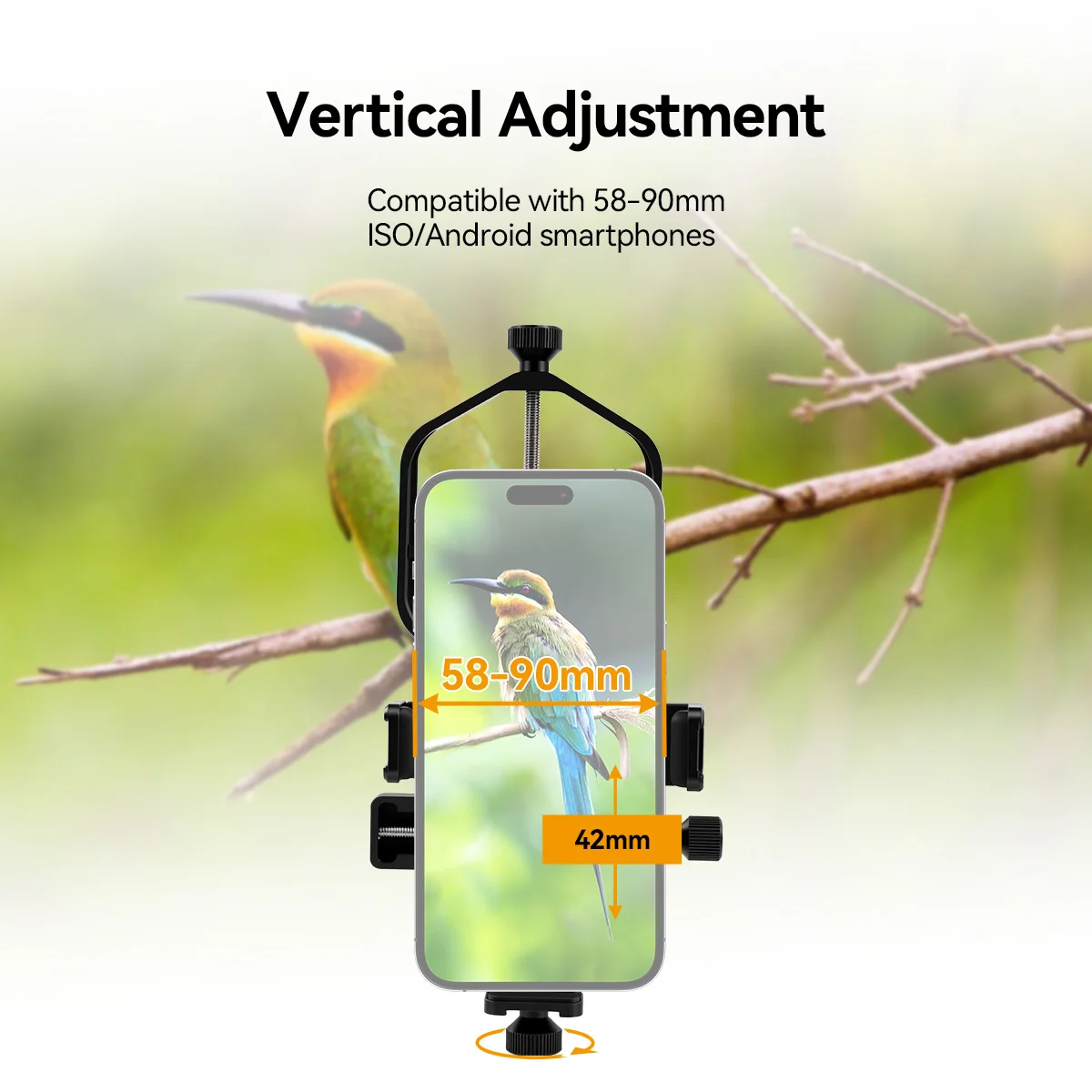 Svbony SV214 Pro 3-Achsen-Universal-Smartphone-Adapter 28 mm-48 mm/44 mm-64 mm Klemmbereich für Teleskope oder Digiscoping – Detail 14