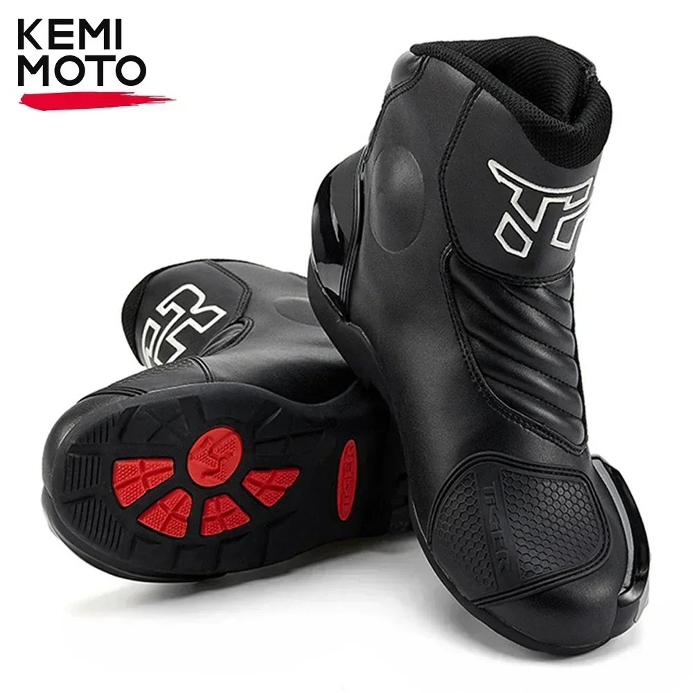 

Motorcycle Boots Men Ankle Riding Black Short Shoes Racing Outdoor Cycling Leather Collision Protection Motocross Motobike
