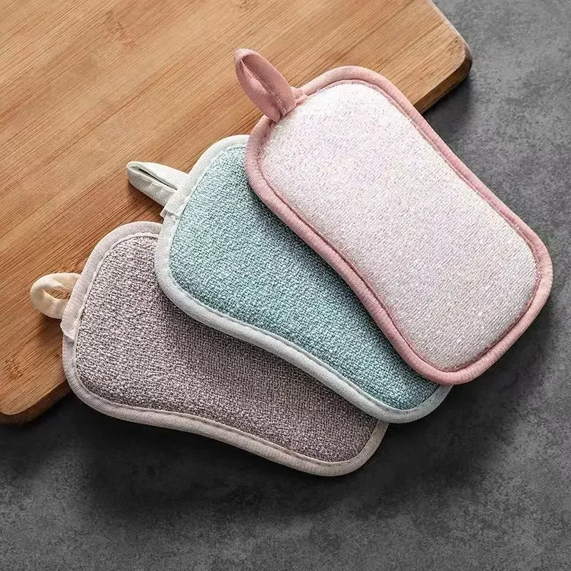 1PC Scrub Sponges Dishes Double-sided Magic Wipe Microfiber Non Stick Pot Cleaning Sponges Kitchen Tools Wash Pot Gadgets