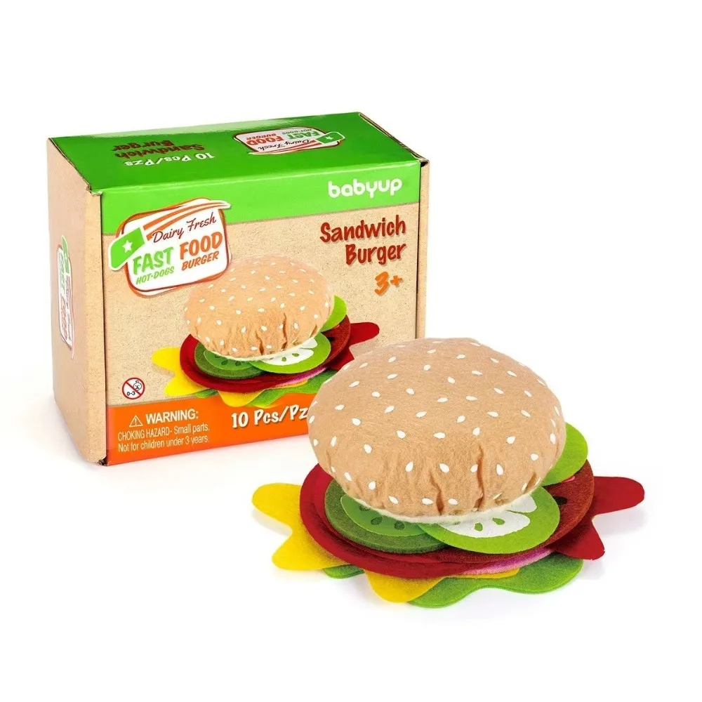 28 Uds. De comida de fieltro, sándwich de hamburguesa, juego de comida para niños, juguetes de sándwich de comida, regalos de juego de rol de cocina para niños