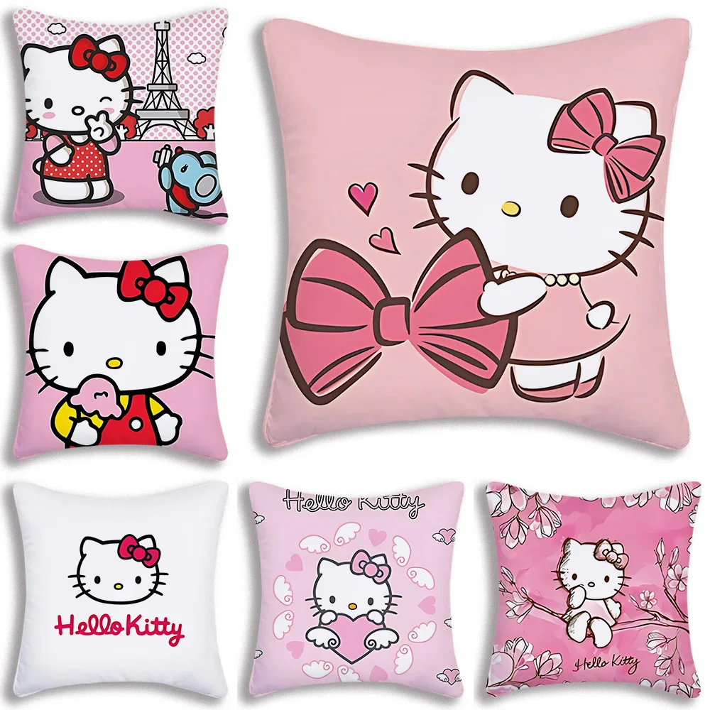 

Kawaii Hello Kitty Funny Toy Pillow Covers Cartoon Sofa Decorative Home Double-sided Printing Short Plush Cute Cushion Cover