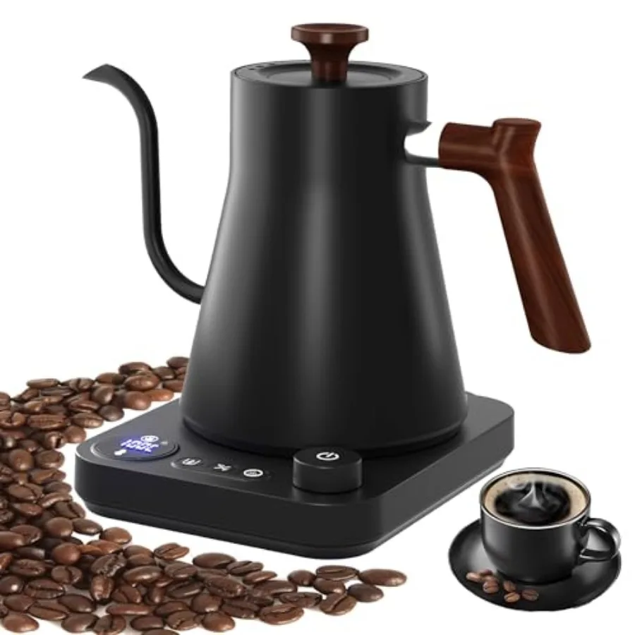 

Electric Gooseneck Kettle with LCD Display Real-Time Temp Control Hot Water Boiler to Pour Over Coffee Brew Tea Switchable ℉/℃