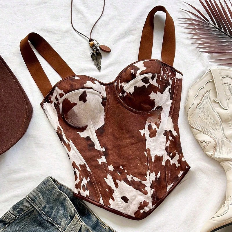Women Cow Print Lace Up Corset - đánh giá và giá Women'S Vacation Accessories