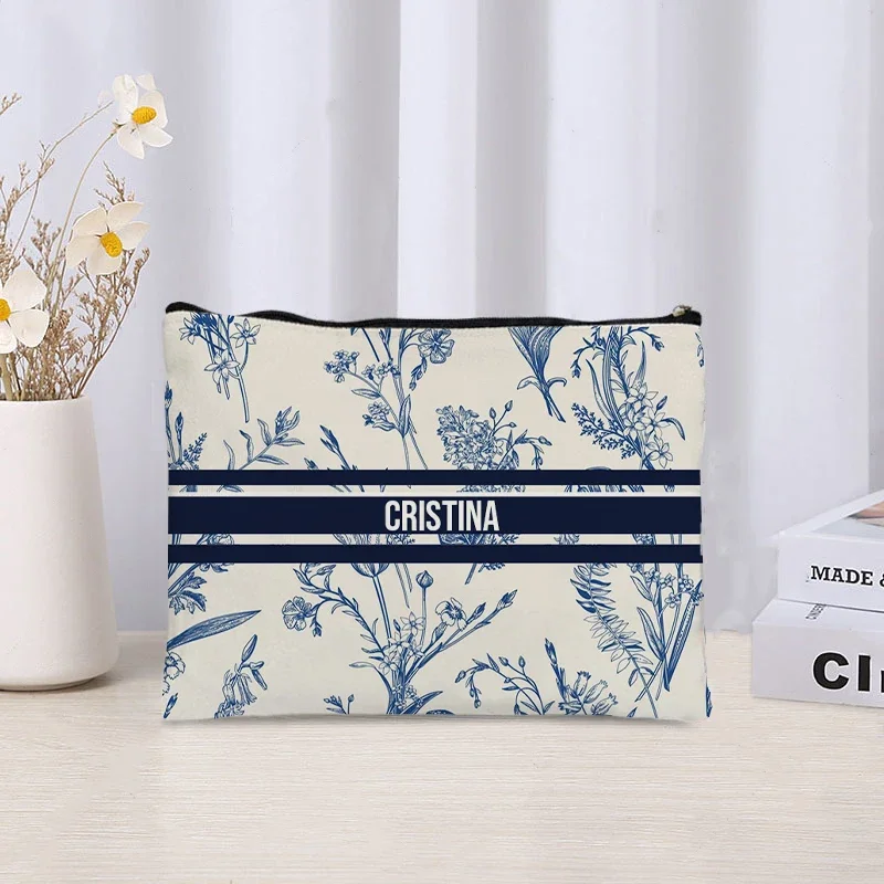 New Design Custom Name Makeup Bag For Women Gift Eco Canvas Travel Toiletry Cosmetic Organizer Trendy Brand Side Bag for Ladies