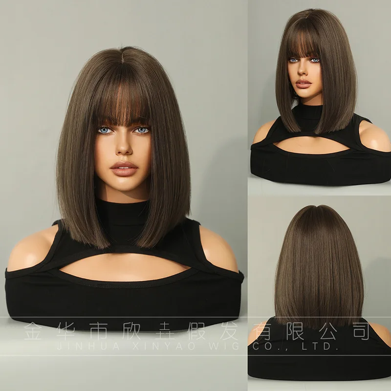 Short  bobo head natural full head cover simulated human hair styling  chemical fiber hair wave bob