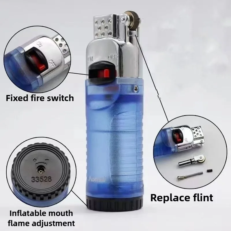 Transparent Grinding Wheel Open Flame Visualization Gas Cylinder Inflatable Torch Lighter Men's Smoking Accessories Cool Lighter