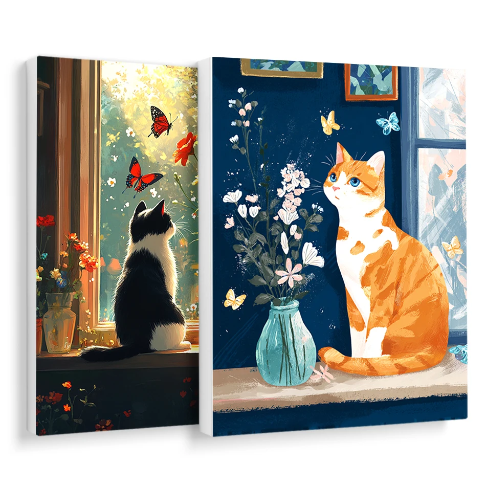 RUOPOTY Painting By Numbers Window sill cat Coloring For Adults Handmade Acrylic Paints Drawing Brushes Color Markers Wall Decor