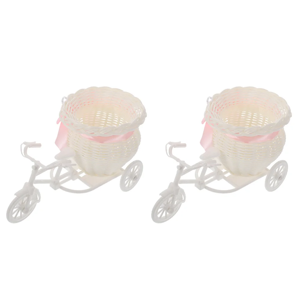 

2 Pcs Bicycle Flower Pot Faux Plant Decorative Car Basket Decorations Simulated Container False Flowerpot Cloth Rattan Braided