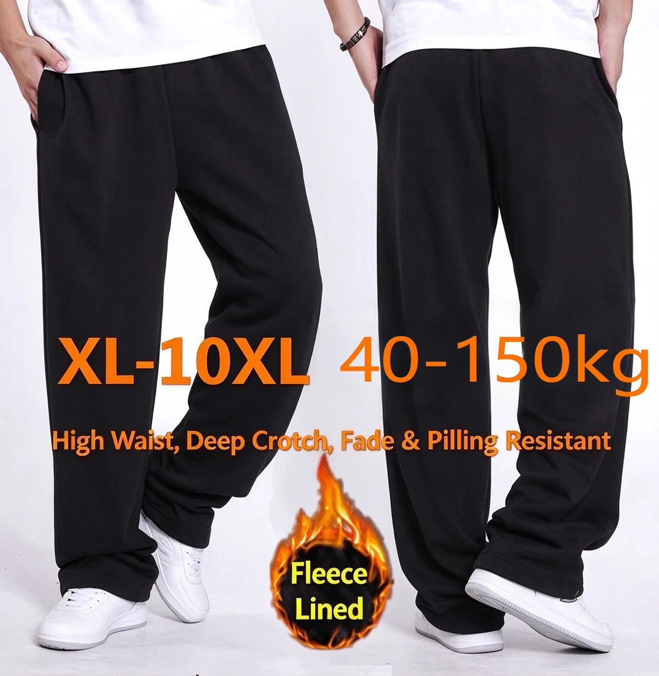 FENROOST Men's Plus Size Fleece Lined Straight Sweatpants Winter Warm Loose Long Trousers Pantalones Hombre XL-10XL Casual Pants