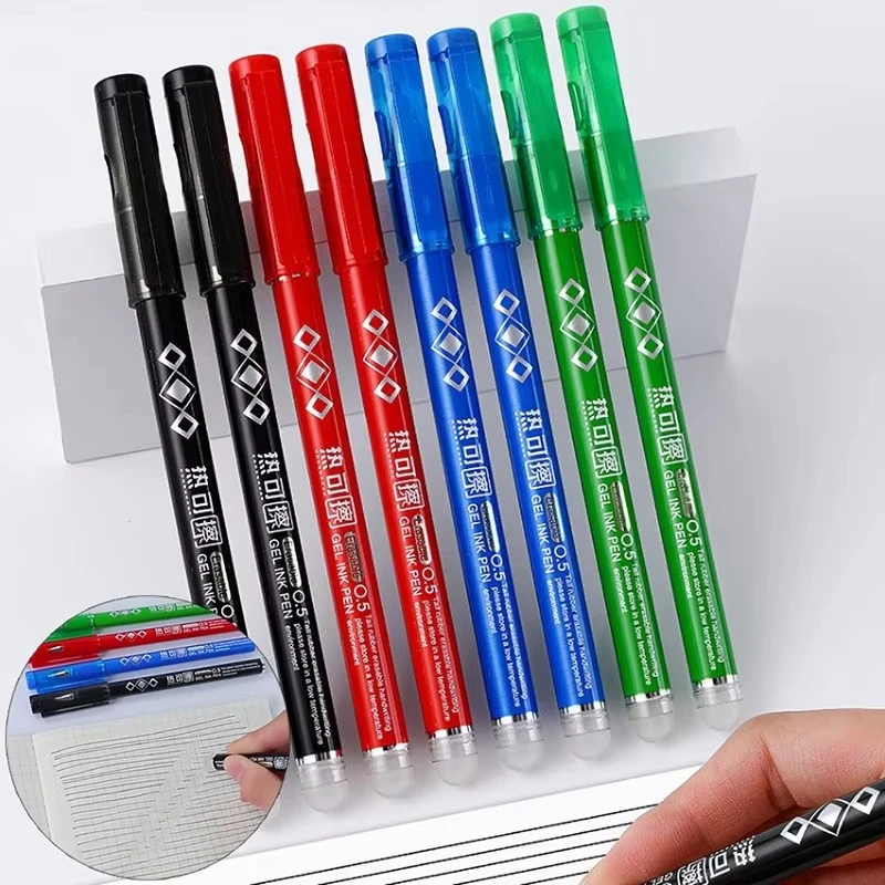 4PCS Heat Erasable Pens Set Bullet Nib Colored Gel Pen 0.7MM Smooth Writing Black Blue Red Green Ink Heat Sensitive