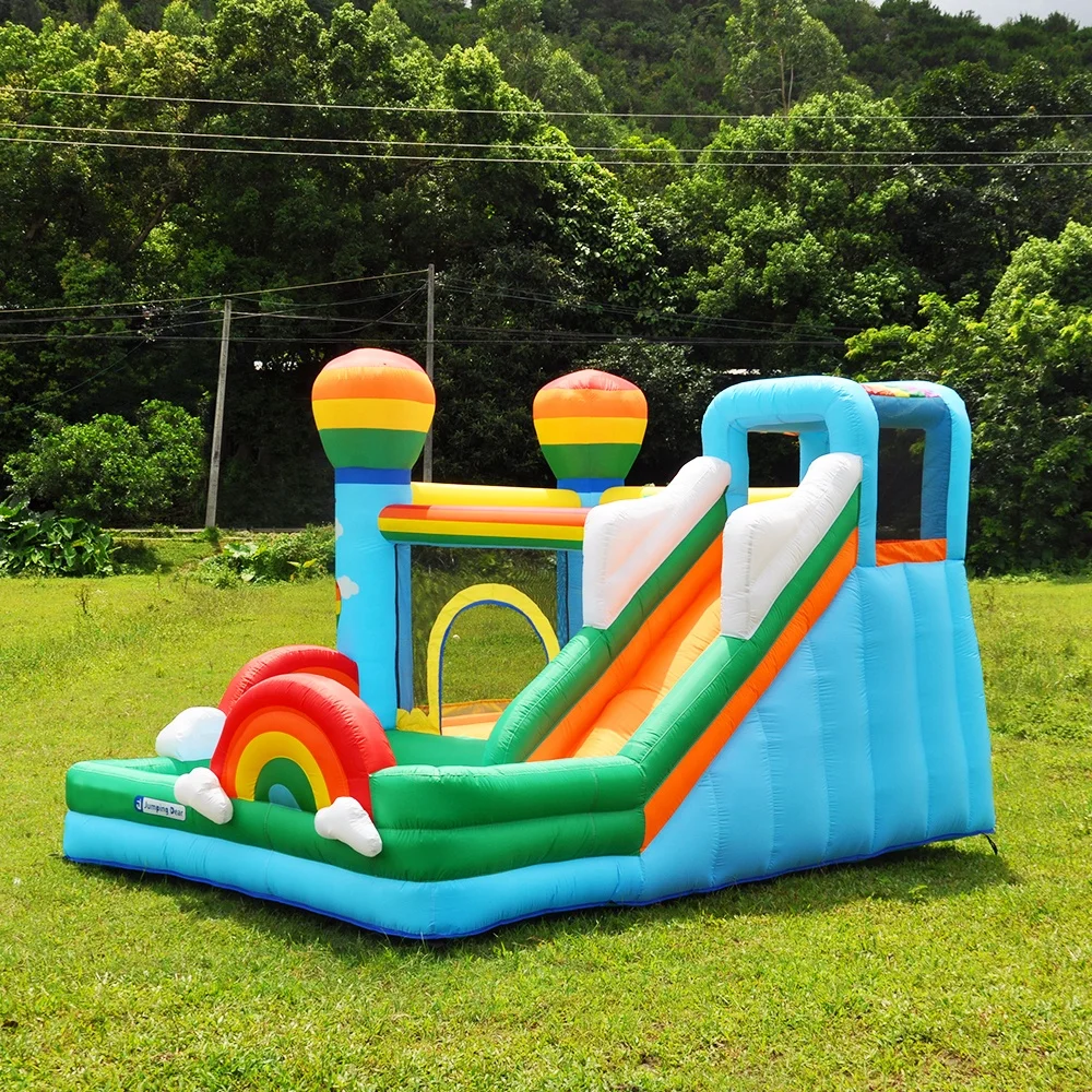 

Wholesale Inflatable Products Combination Trampoline Bouncy Castle Rainbow Hot Air Balloon Theme Bounce Slide Bouncy House