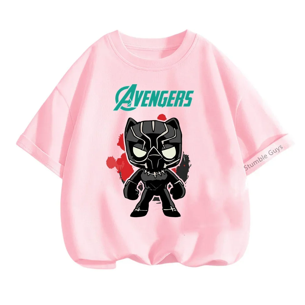 Letnie Avengers czarna pantera T-shirt dziecięcy dorywczo chłopięce ubrania dziewczęce śmieszne fajne chłopięce dzieci Marvel Harajoku Streetwear