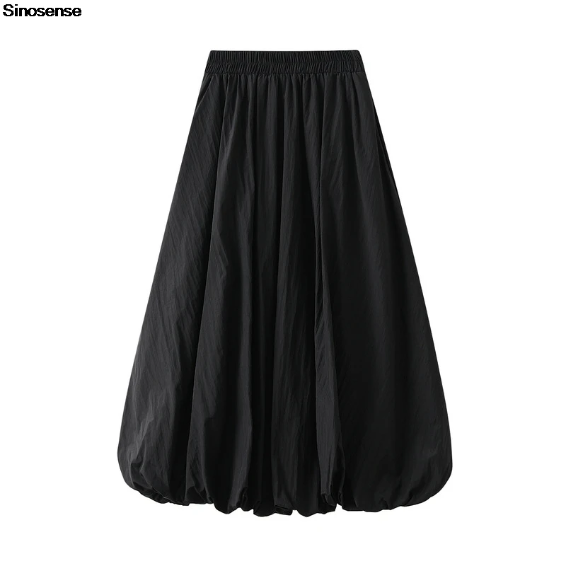 Women Y2K Bubble Maxi Skirt Elastic High Waist Flowy A Line Puffy Balloon Skirts Casual Ruffle Hem Pleated Midi Flared Skirt