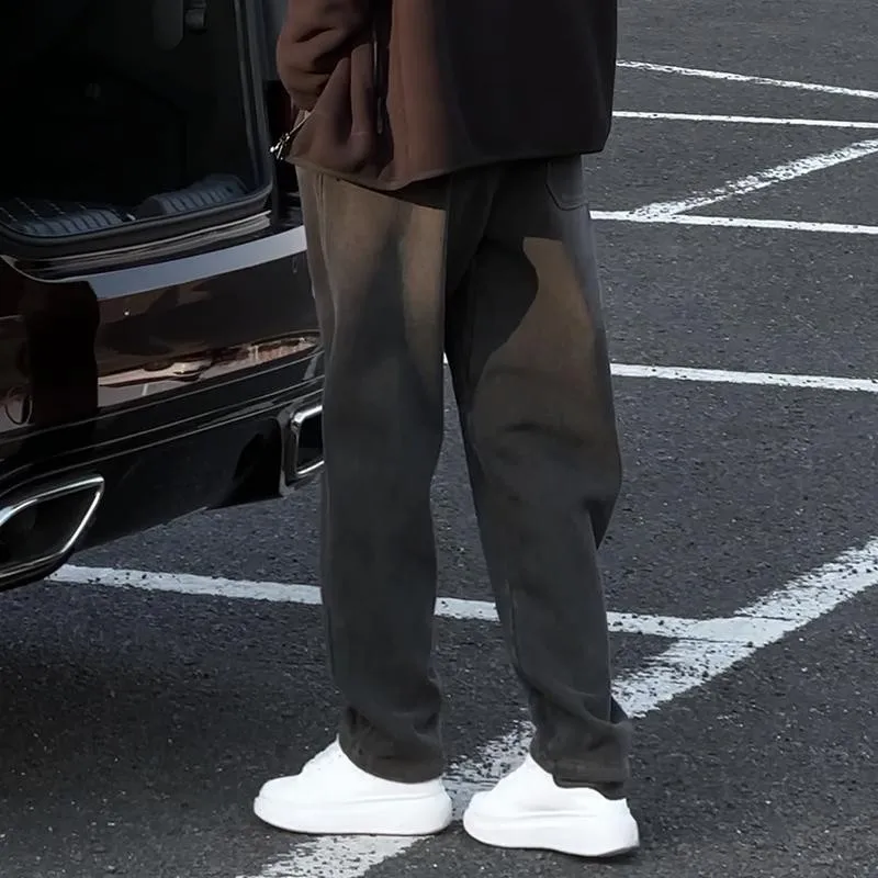 

Мужские зимние джинсы с начесом, ретро-принтом звезд, приталенные, прямые, повседневные, с высокой талией, из смесового хлопка, свободного кроя, универсальные джинсовые брюки