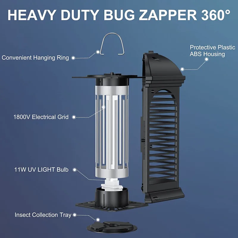 Mosquito e Fly Zapper para exterior e interior, Black Bug Killer para casa, quintal e pátio