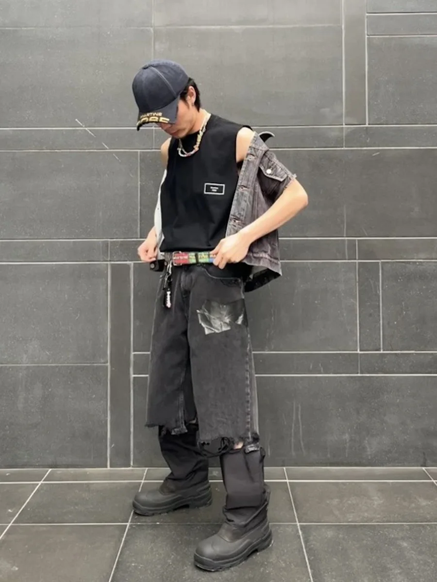 

Джинсы Waed Vintage American High Street с широкими штанинами, унисекс, синие, с клеевой лентой, повседневные, летние