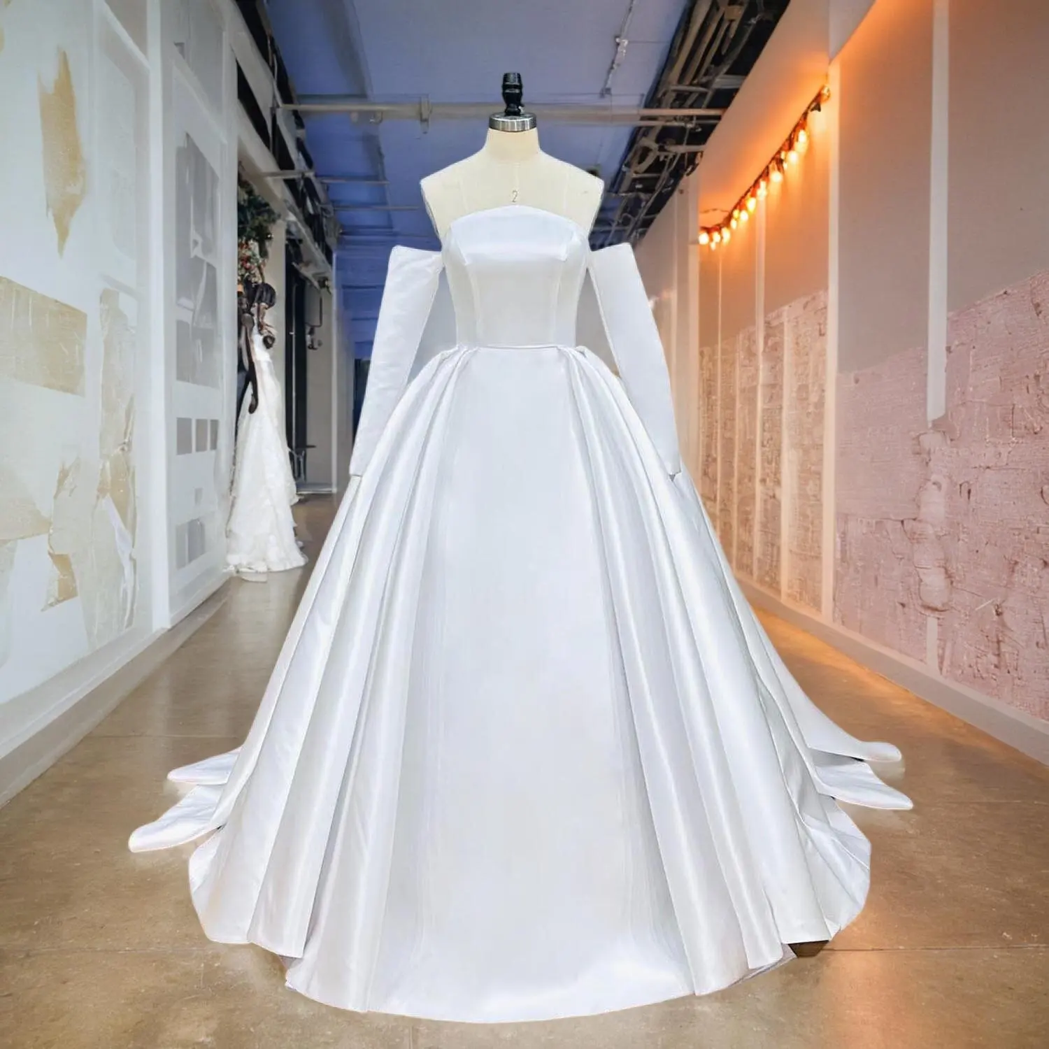 

Light Effect Not Shiny High Quality Satin Ball Gown Wedding Dresses Classic Hochzeitskleid Zipper Back Fashion Gelinlik