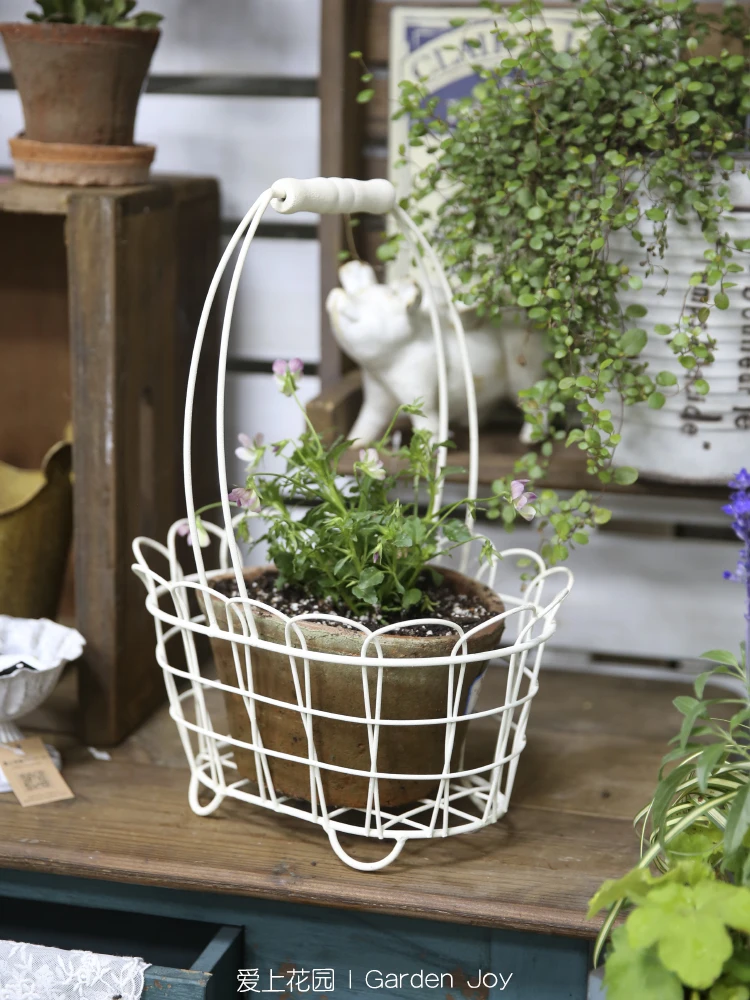 Vintage Style Iron Wire Basket with Handles for Storage Garden Decor