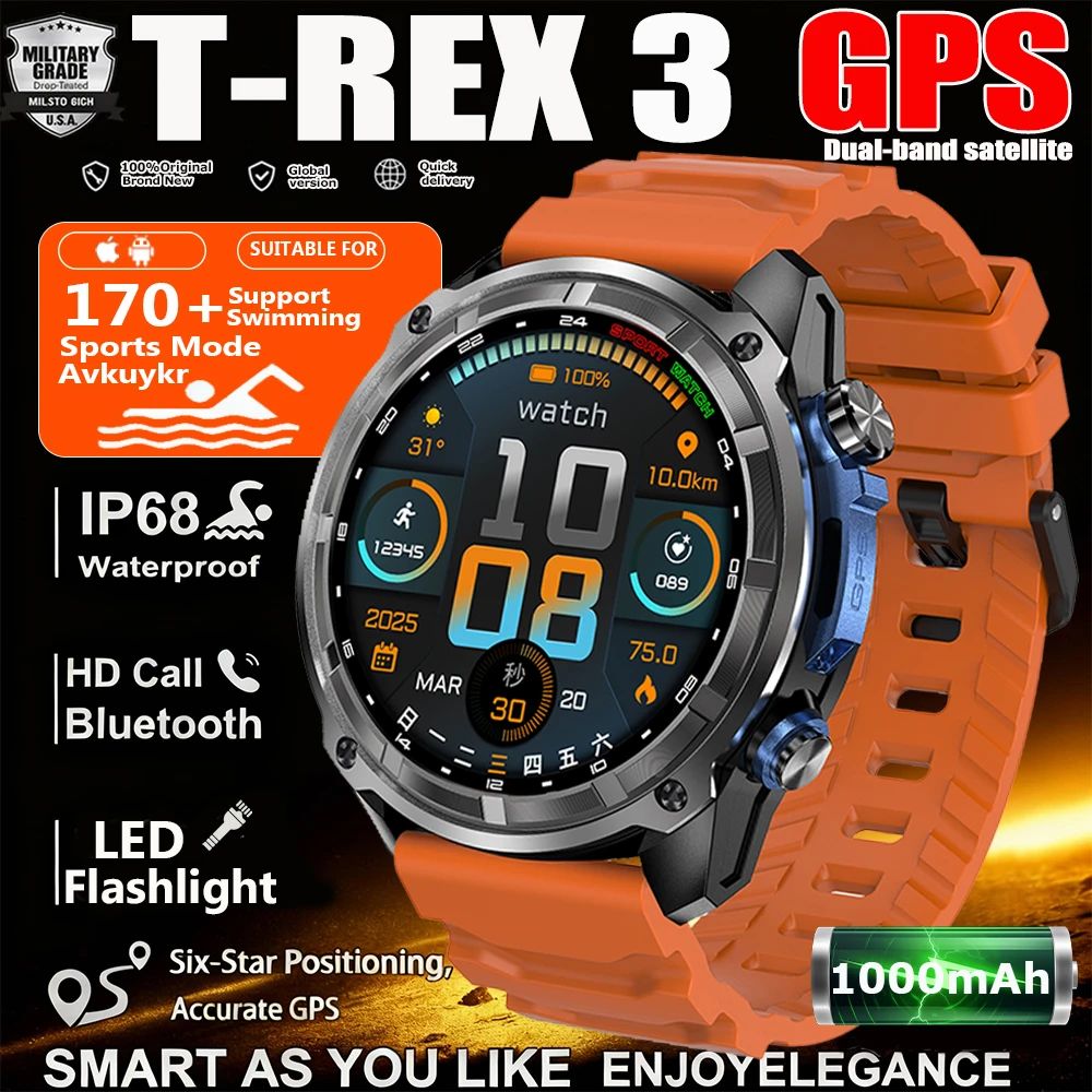 

2025 New GPS Smart Watch with Offline Maps 4GB Memory Video Player Military Sports Smartwatch Men 30m Swimming Waterproof AMOLED