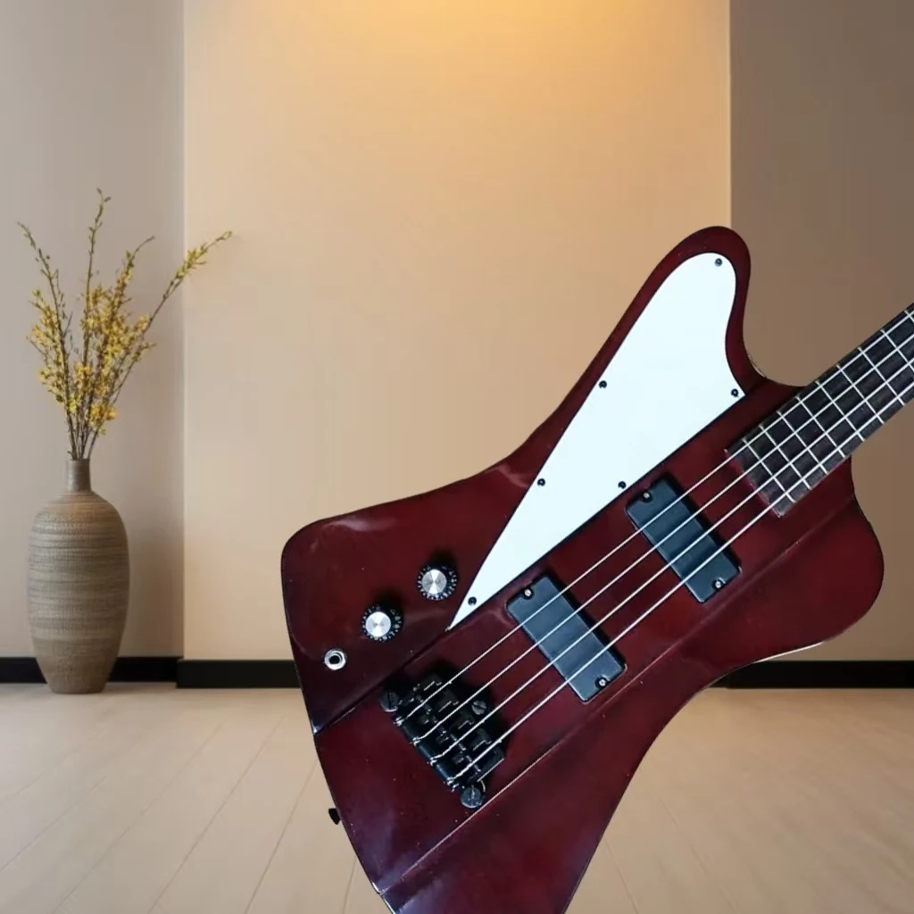 

High-quality left-hand 4-string electric bass guitar with white Pickguard rosewood fingerboard