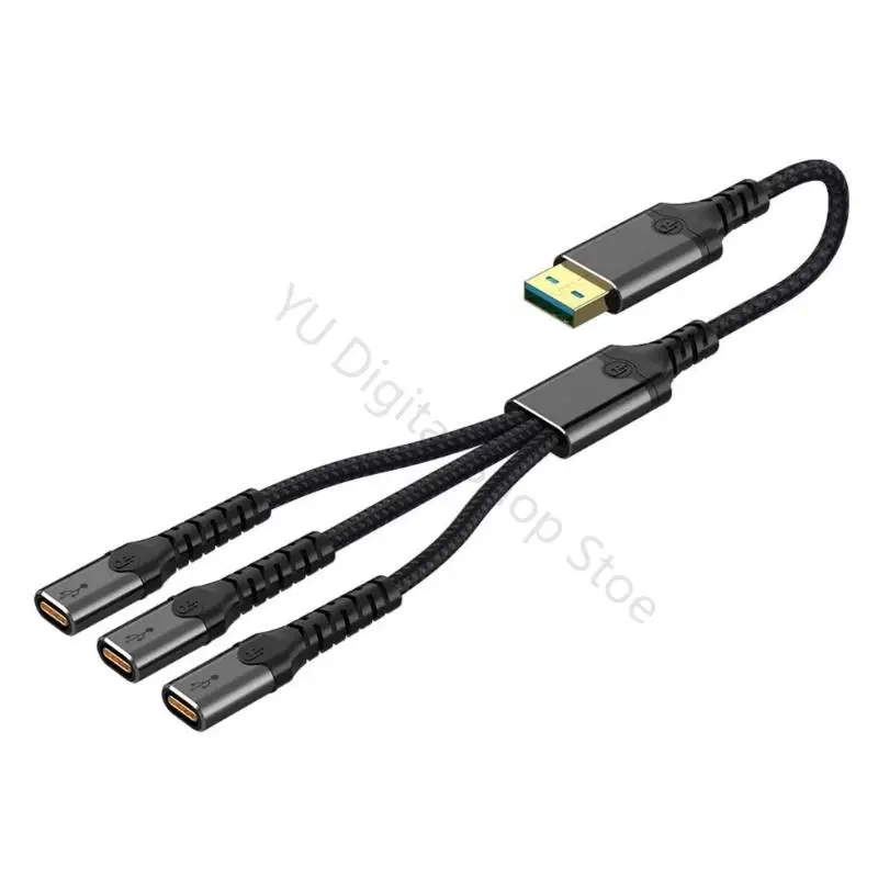 96BA Portable USB Male to 2/3 Type C Female Splitter USB Y Splitter Cable Type C Hubs for Type C Devices Gaming Handle