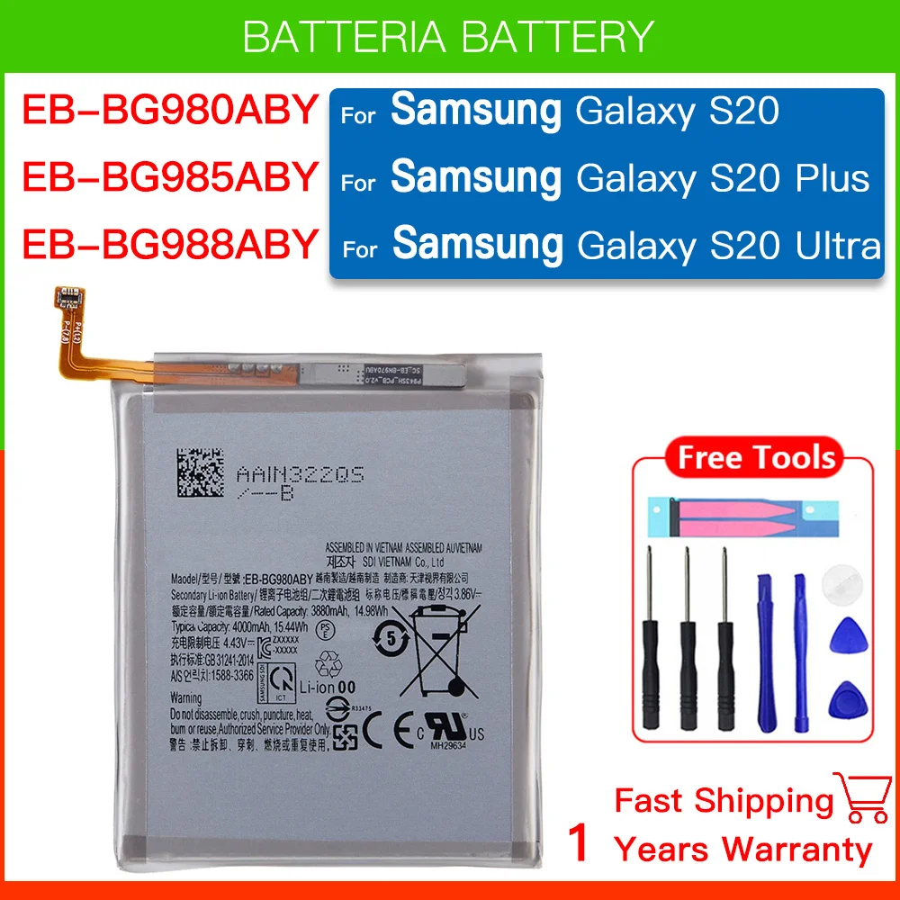 Remplacement EB-BG980ABY EB-BG985ABY EB-BG988ABY Batterie Pour Samsung Galaxy S20 + S20 Plus/Ultra s20Ultra Batteria + Outils Gratuits