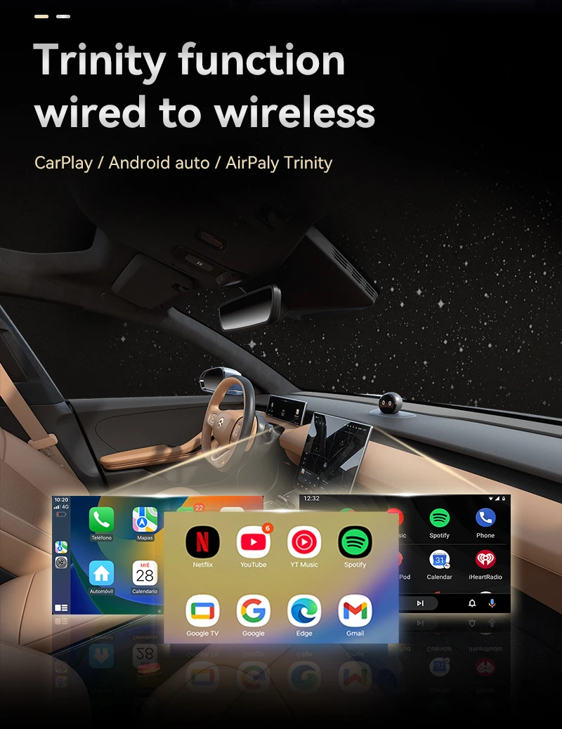 New Upgrade 3 in 1 Wireless CarPlay Mirror Link Adapter Instant Wired to Wireless Conversion Plug & Play For IPhone/Android 2025