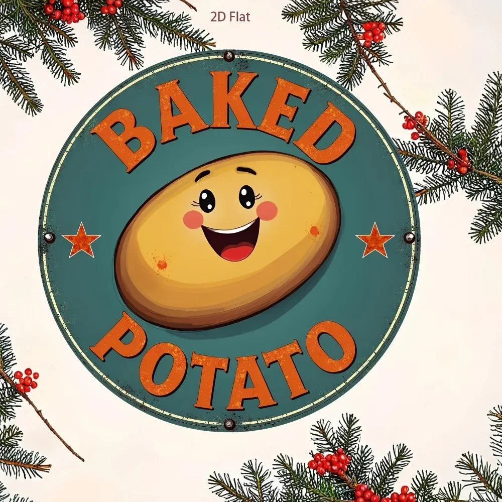 Retro Vintage Smiling Baked Potato Aluminum Wall Art 8 Inch Waterproof Durable Metal Sign for Home Kitchen Cafe Decor