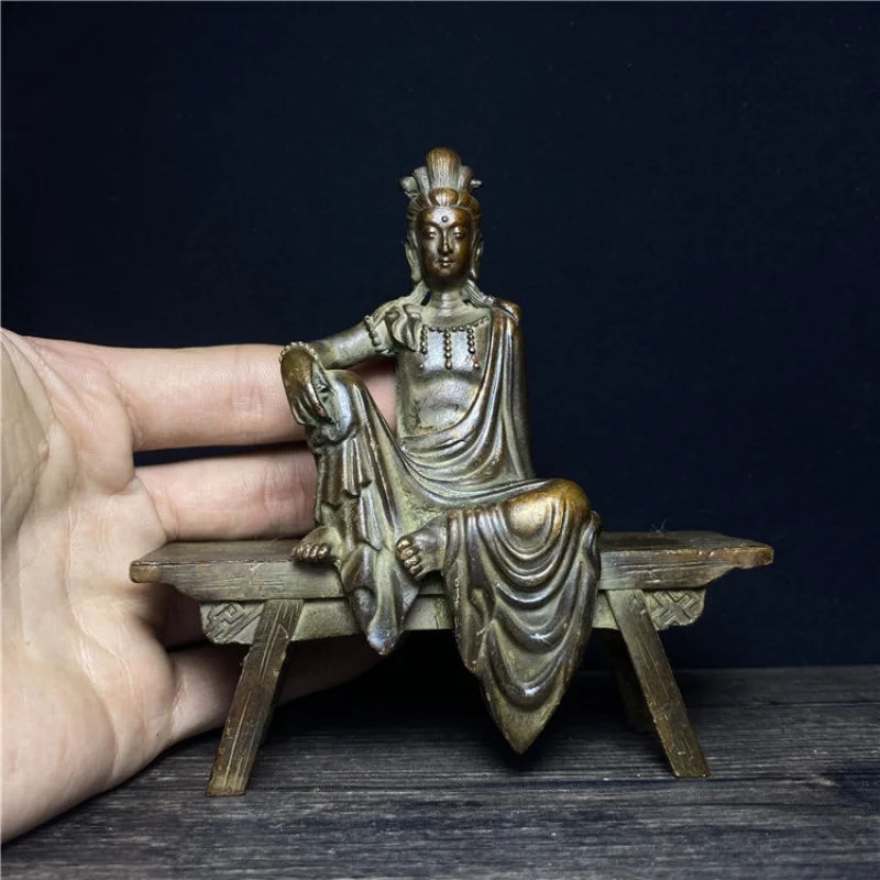 Antique Miscellaneous Retro Bench Guanyin Bodhisattva/Buddha Statue Free Guanyin Statue Feng Shui Worship Decoration Large