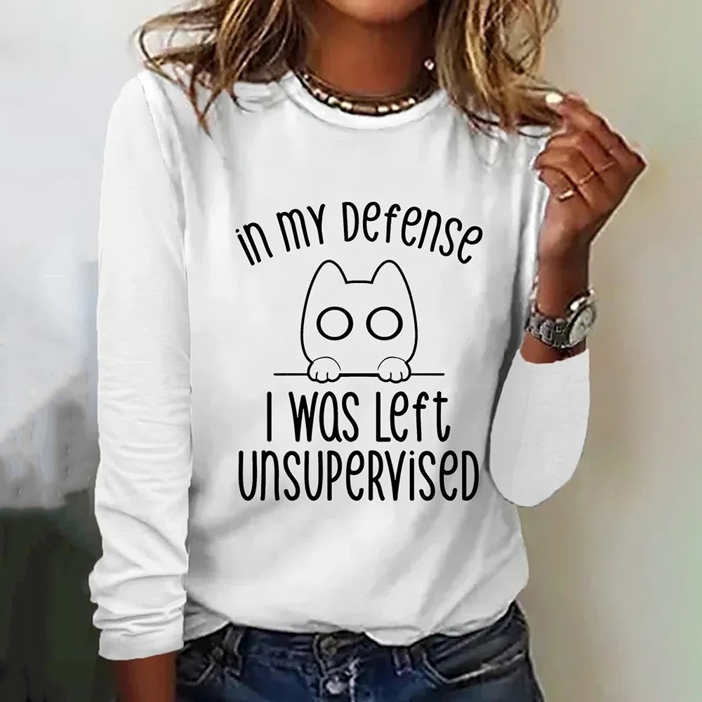 Women's T-shirts Letter Print Long Sleeves T shirt Fall Cotton Designer Tees Tops Fashion O-neck Pullover Loose Daily Streetwear